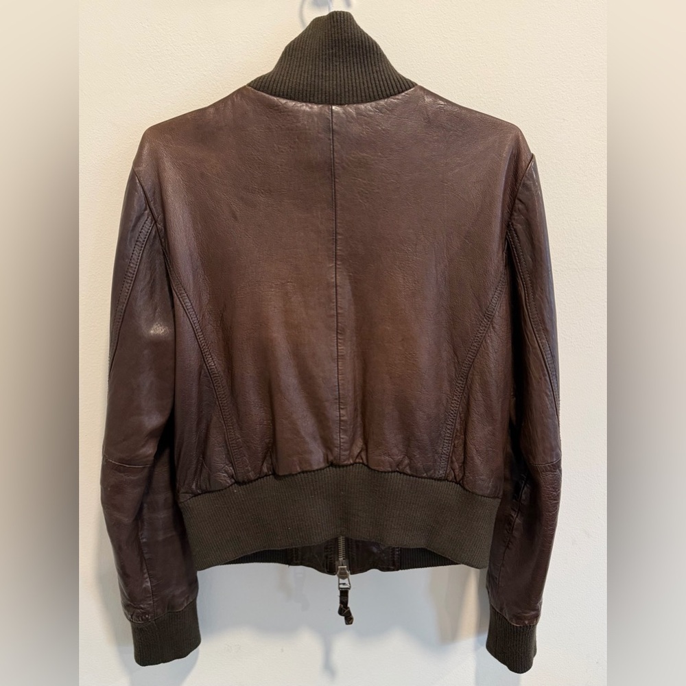 SOLD Miss Top Gun Brown Leather Bomber Jacket Size L Fully Lined - Picture 4 of 10